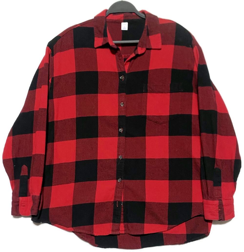 Old Navy Womens XL Red Plaid Flannel Button Up Long Sleeve Shirt Cotton